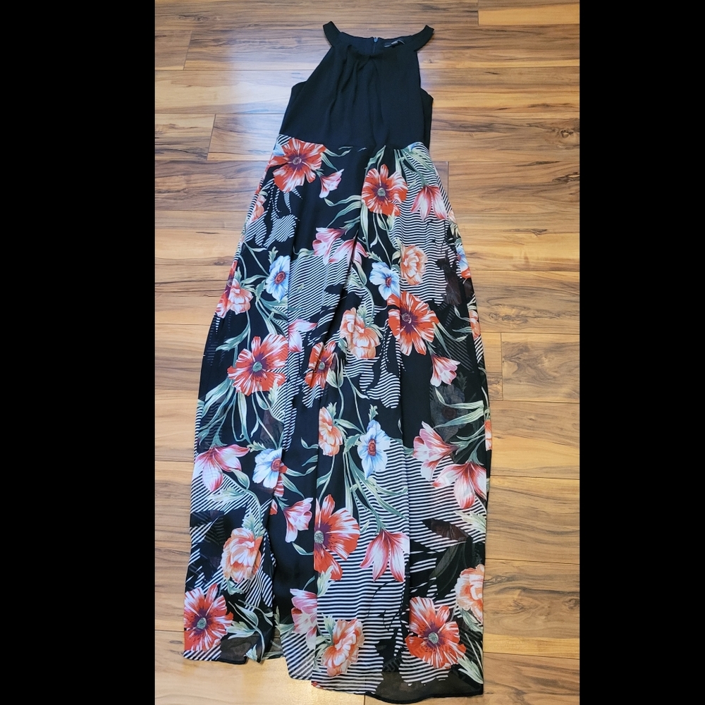 R&K black floral maxi halter dress. Size 8 women's.